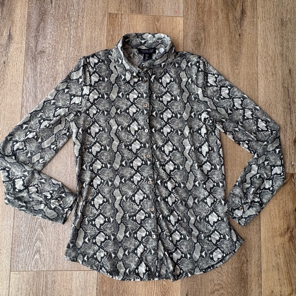 Rachel Zoe Women’s Small Snake Print Button-Up Blouse in Black & Cream